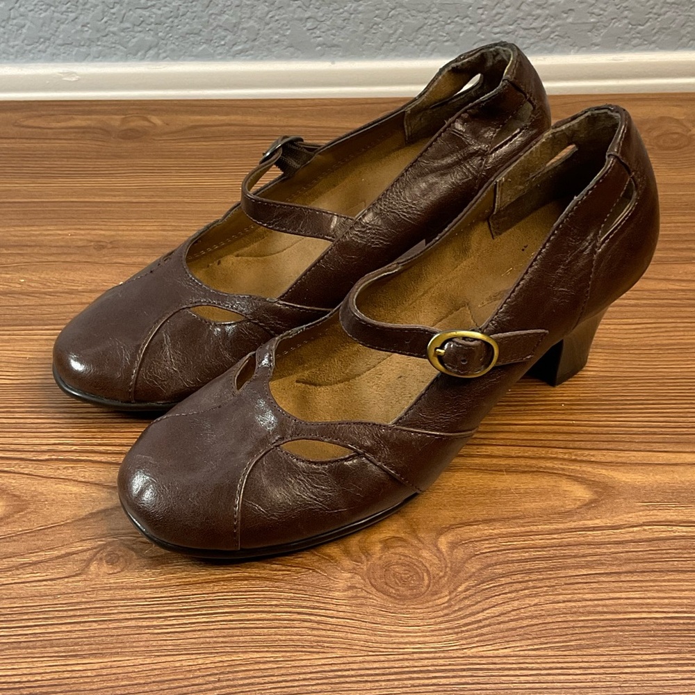 A2 Aerosoles Brown Leather Mary Jane Shoes Size 7.5